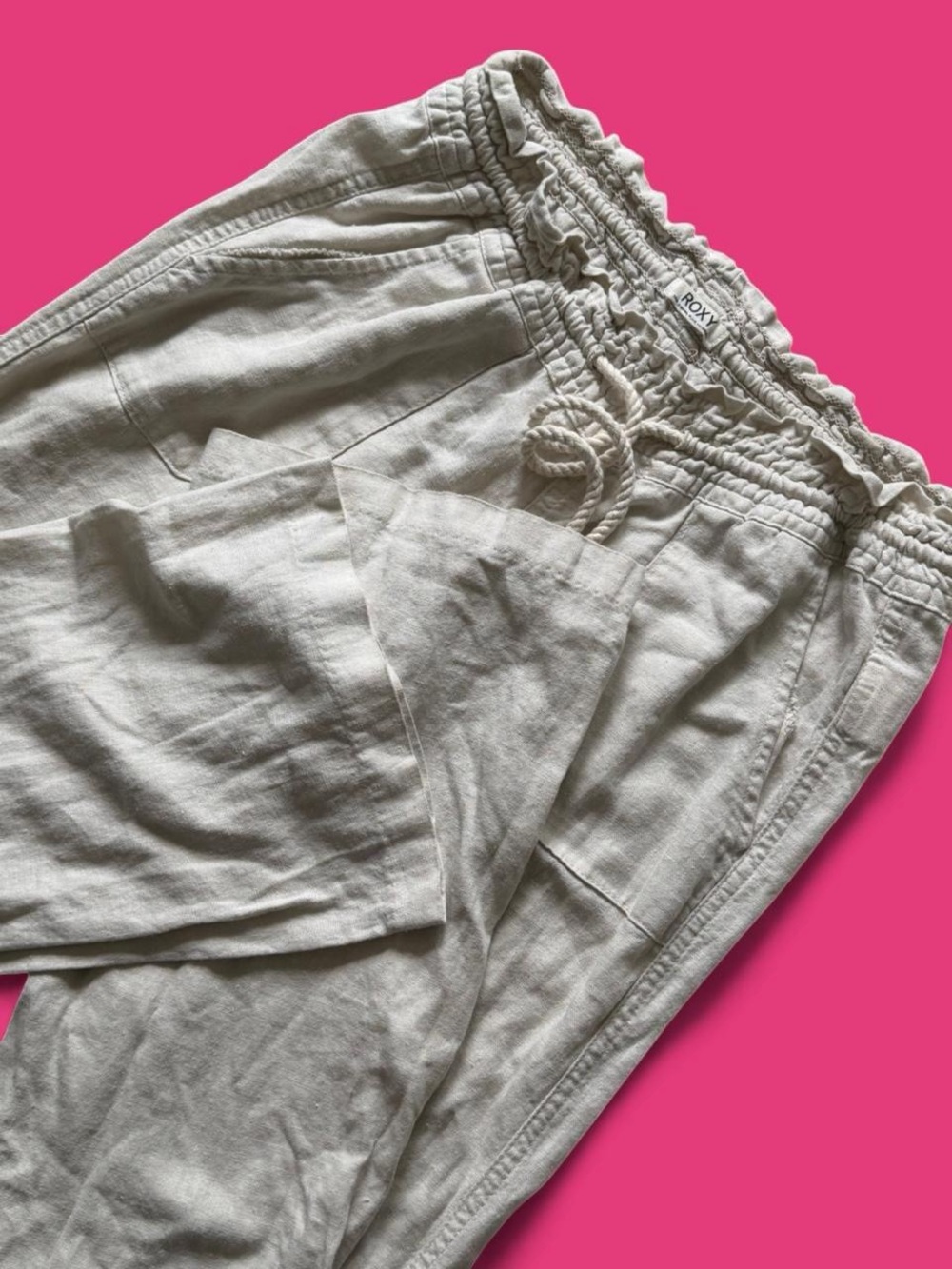 Y2k Roxy Linen Blend Wide Leg Beach Pants | Adjustable Drawstring Waist